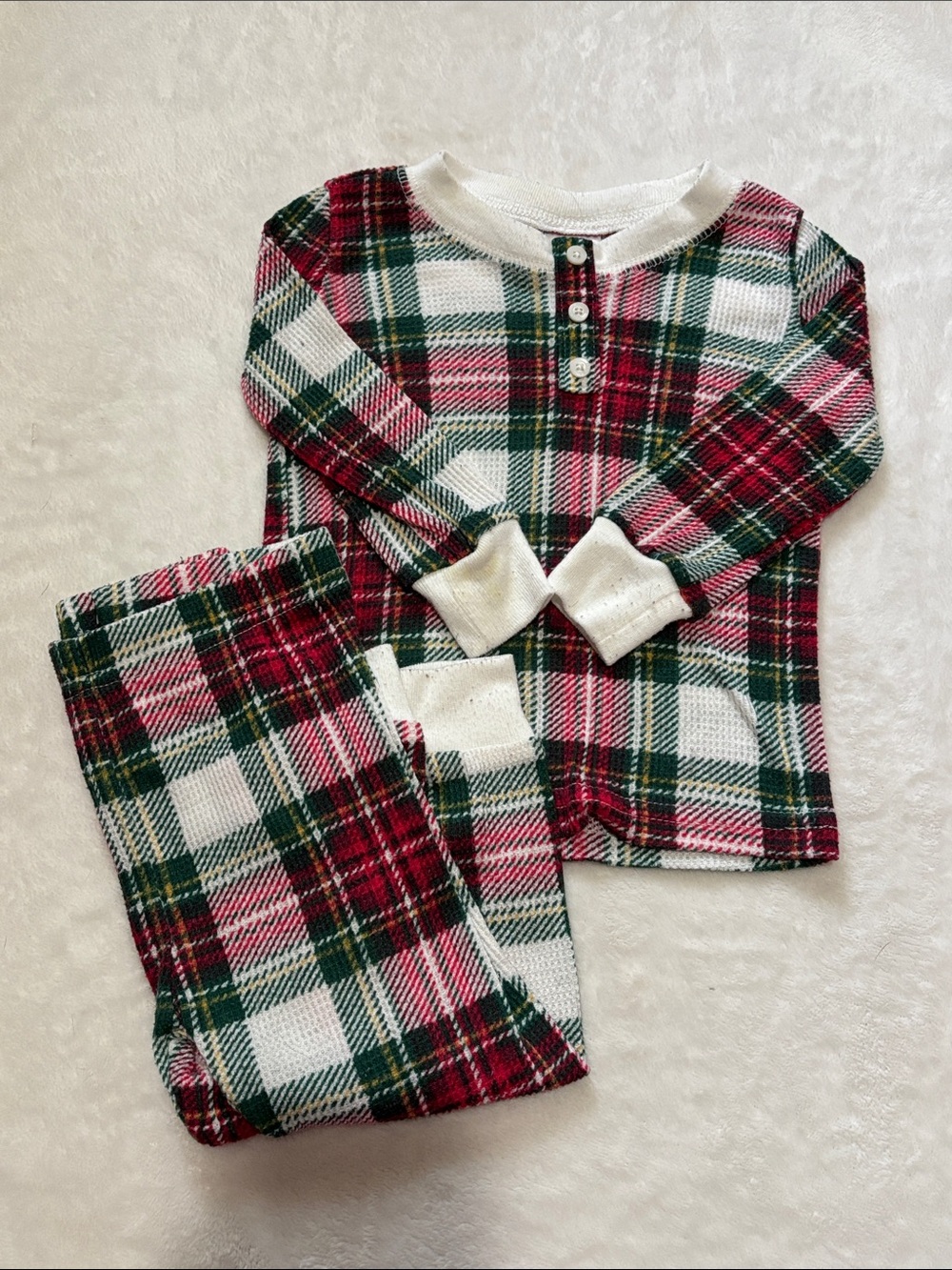 PJ Place Kids Plaid Thermal Pajama Set - Red & Green 9-12 months